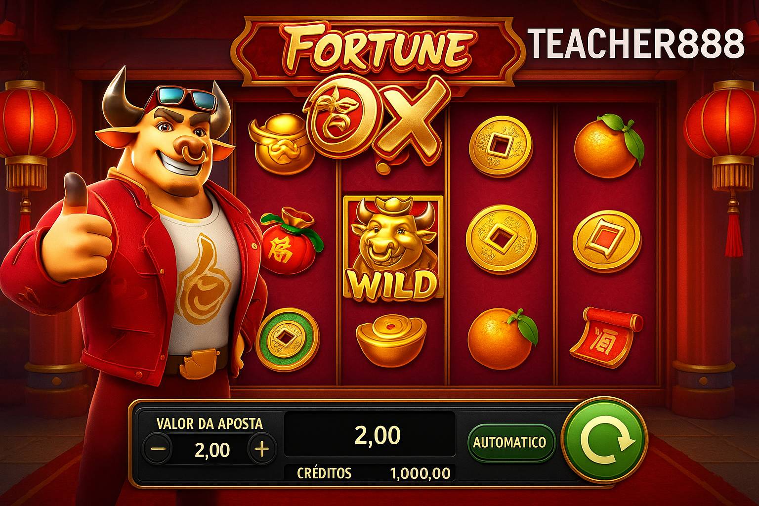 Fortune Ox no TEACHER888 - Aposte Agora e Reivindique Seus Ganhos